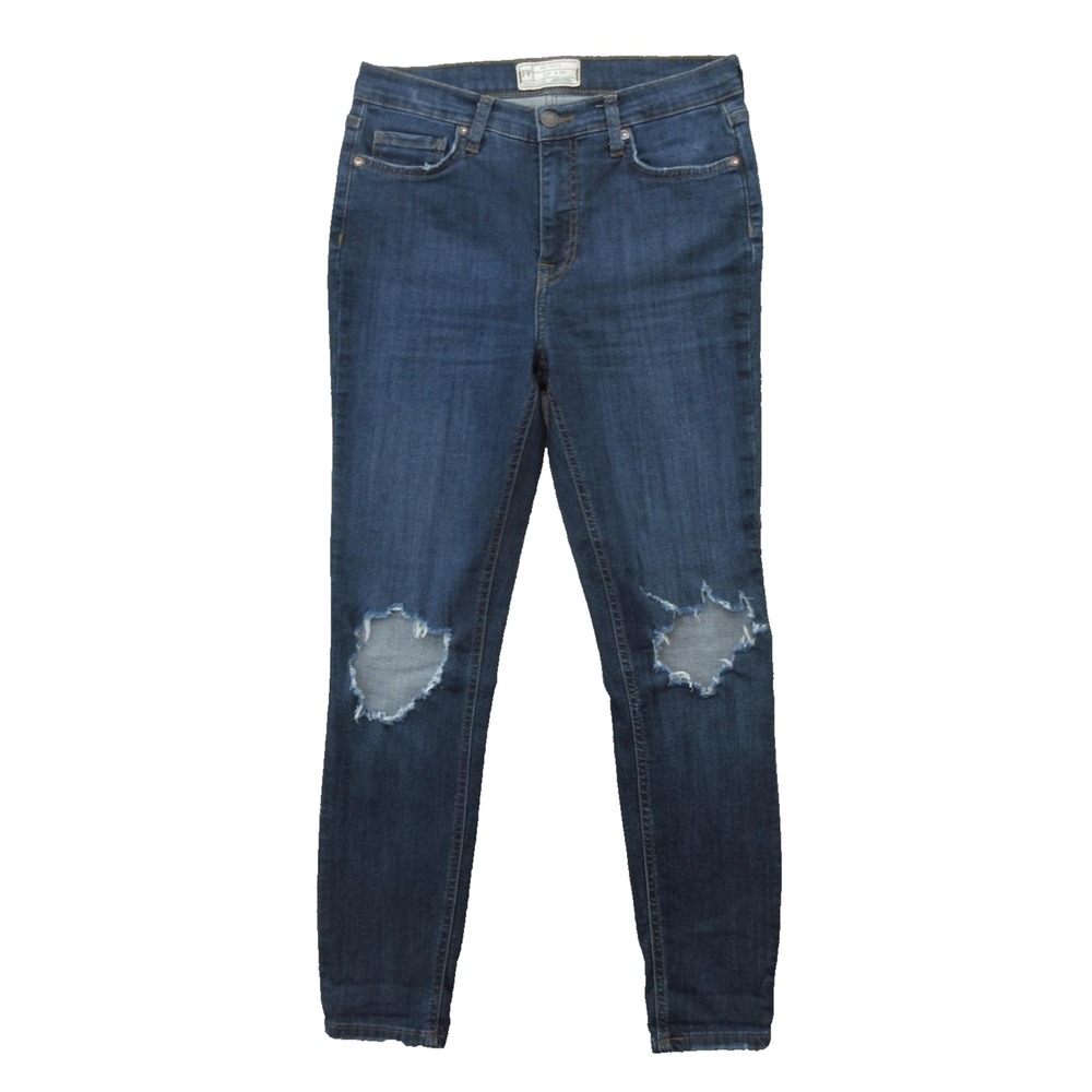 Free People Jeans Womens 29 Dark Wash Distressed Skinny Ripped Knees Stretch